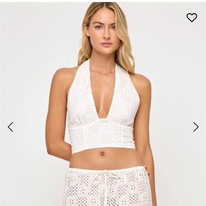 NWT LSPACE In Bloom Eyelet Halter Top